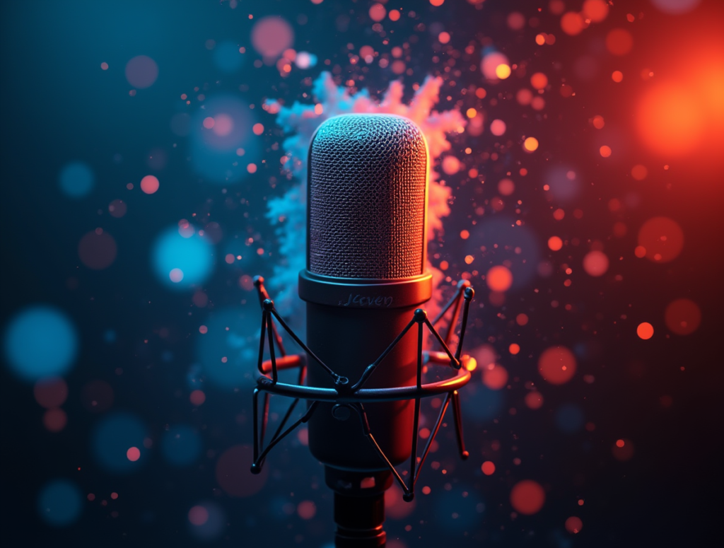 microphone with colorful light splashes pzinwsillvabjkbc